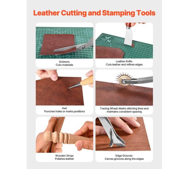 72 dalių įrankių komplektas odos darbams3