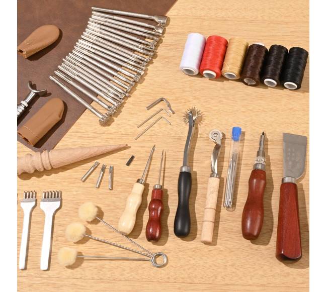 72 dalių įrankių komplektas odos darbams7