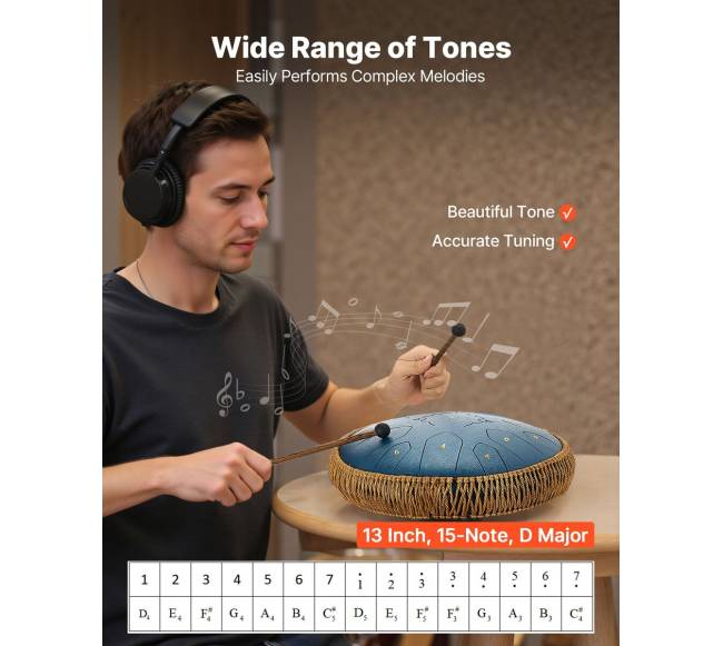 Plieninis liežuvėlių būgnas 33 cm, 15 natų2