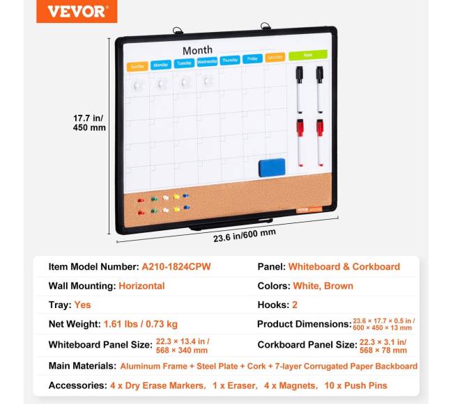 24x18 cm mėnesio kalendoriaus lentelė su kamštine lenta6
