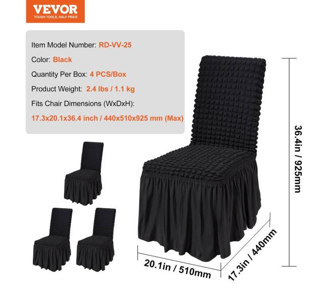 4 dalių universalūs juodi kėdžių užvalkalai6