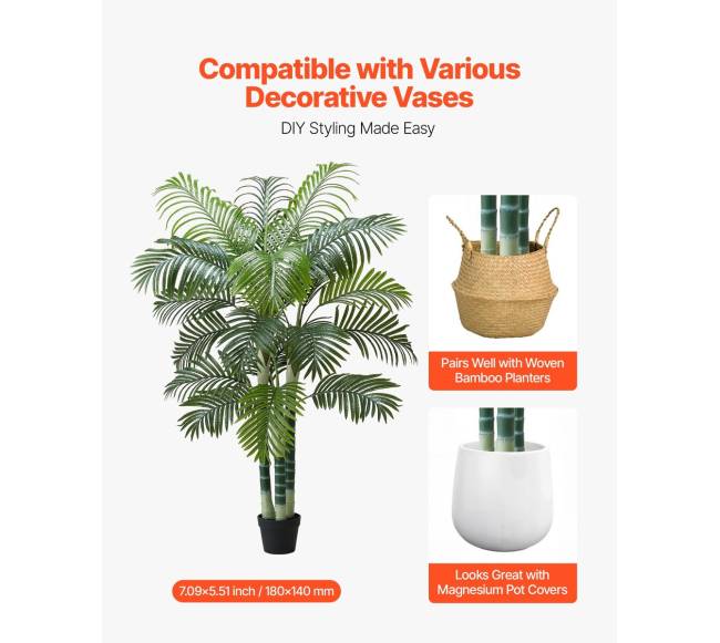 Dirbtinė arekos palmė su baltu vazonu4