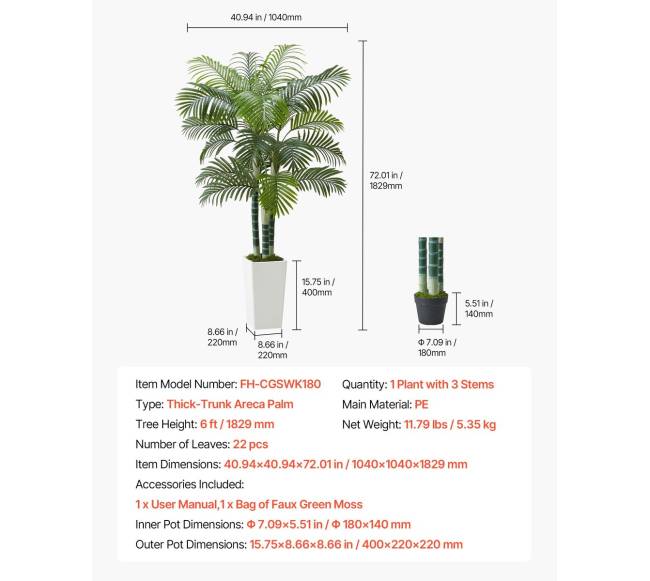 Dirbtinė arekos palmė su baltu vazonu6