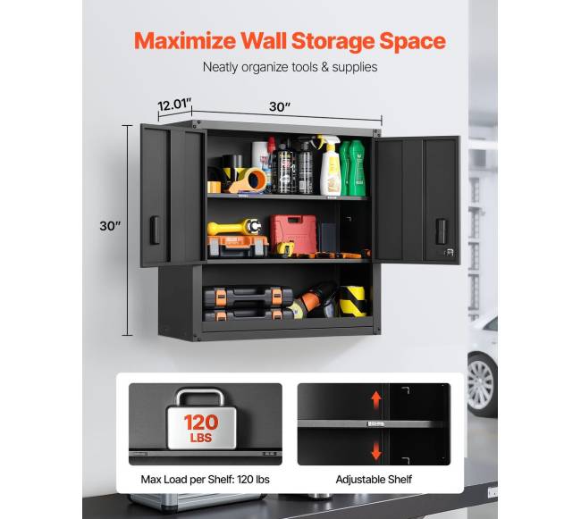 Metalinė sieninė spintelė su reguliuojamomis lentynomis1