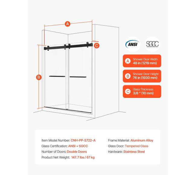 Berėmis dušo durys, 1219 mm x 1930 mm6
