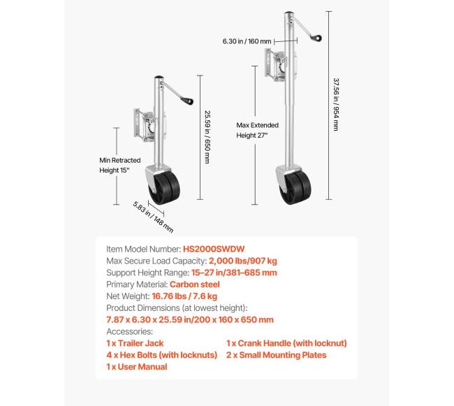 Priekabos kėliklis su ratukais, 907 kg apkrovos6
