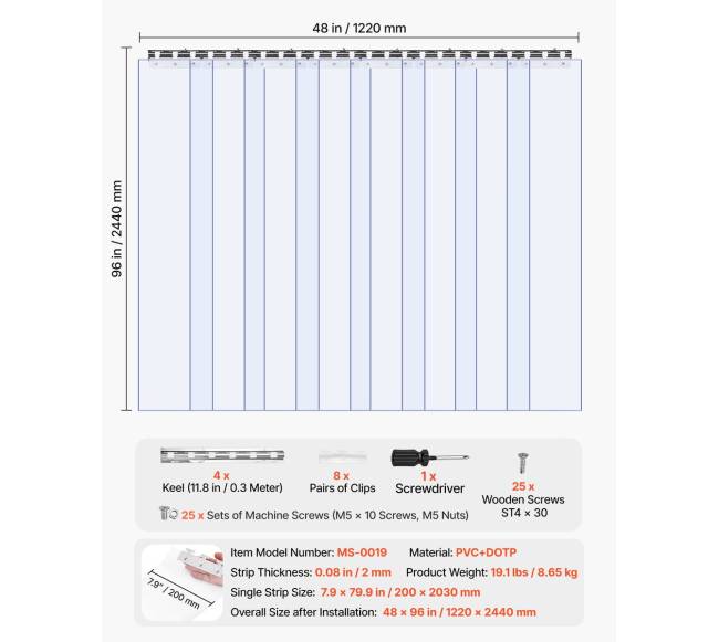 PVC juostinės durys 122 x 244 cm šaldytuvui1