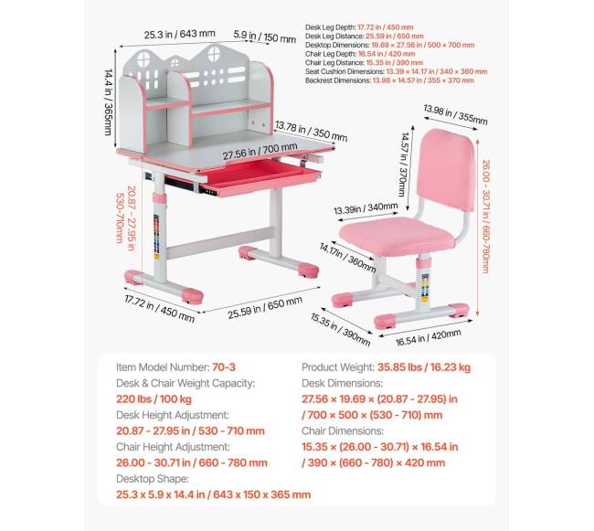 Reguliuojamas vaikų stalo ir kėdės komplektas6