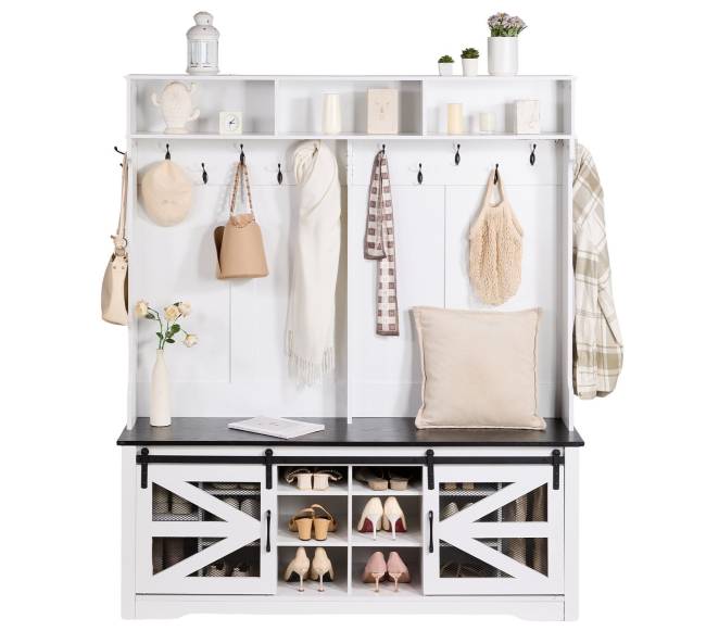 Medinė prieškambario kabyklą su suoliuku0