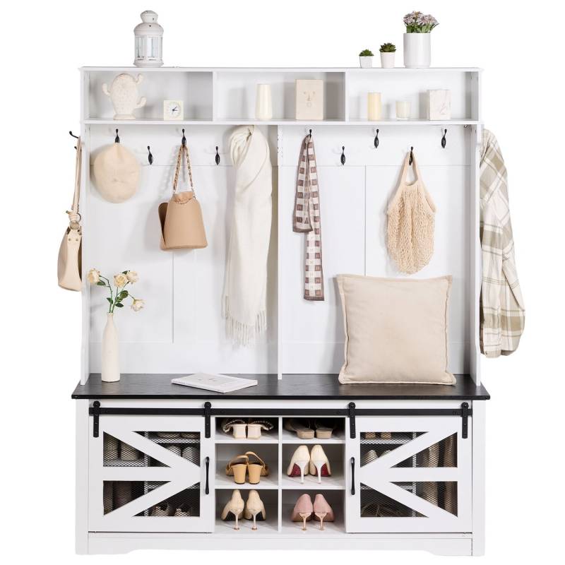 Medinė prieškambario kabyklą su suoliuku0