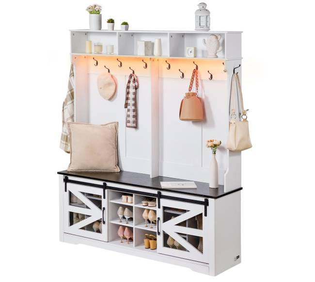 Medinė prieškambario kabyklą su suoliuku10