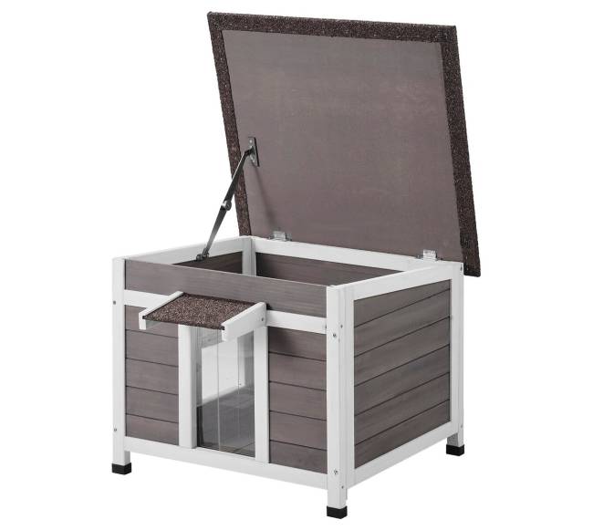 Lauko katės namelis su atveriamu stogu0