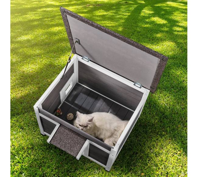 Lauko katės namelis su atveriamu stogu7