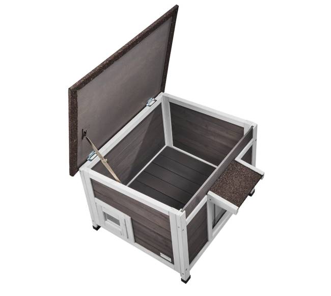 Lauko katės namelis su atveriamu stogu9