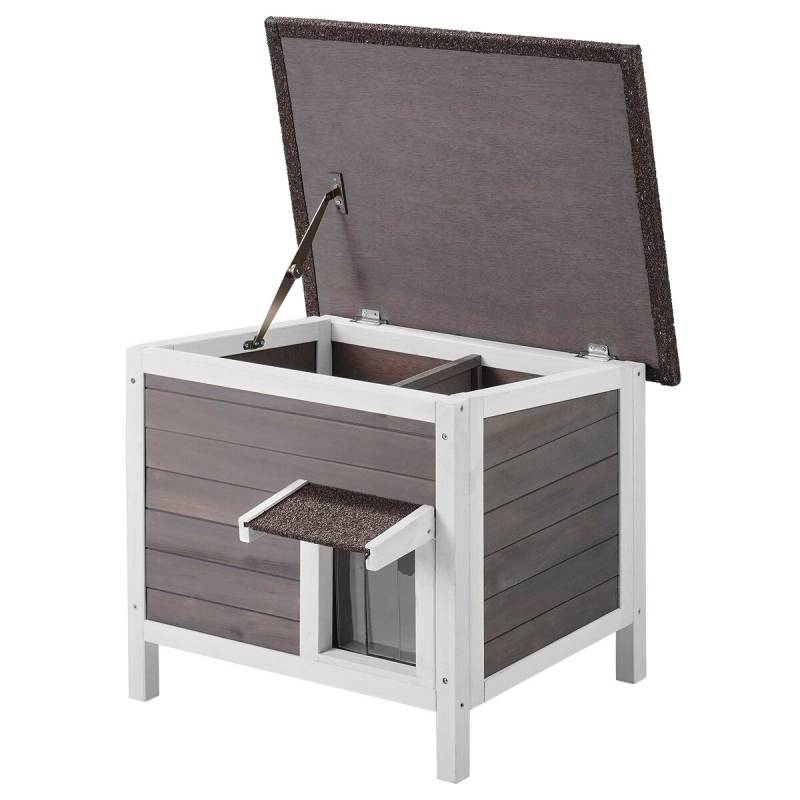 lauko katės medinis namelis su stogu0