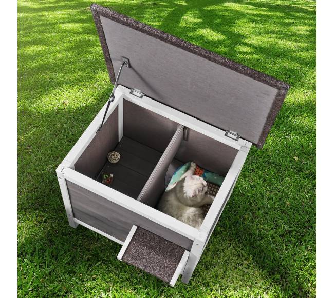 lauko katės medinis namelis su stogu7