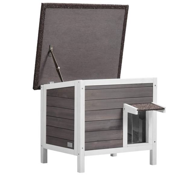 lauko katės medinis namelis su stogu10