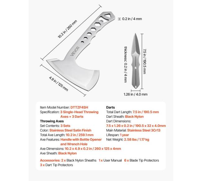 Mėtymo kirviai ir tomahaukai 3 vnt.6