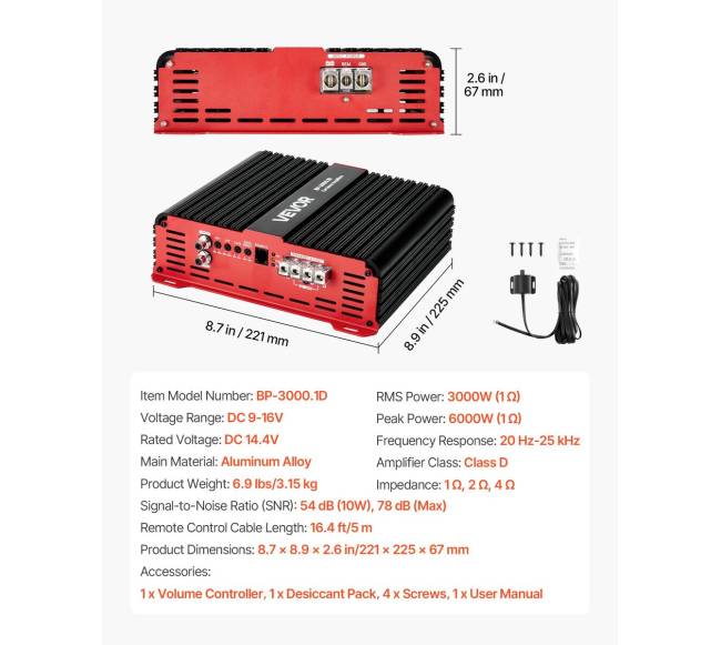 Automobilinis monoblokinis stiprintuvas 3000W6