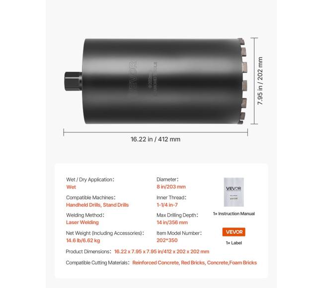 Deimantinis grąžtas gelžbetoniui ir mūro darbams6