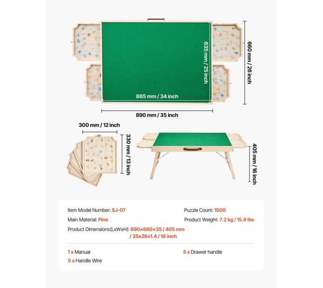 1500 dalių dėlionių lentelė su sulankstomomis kojomis6