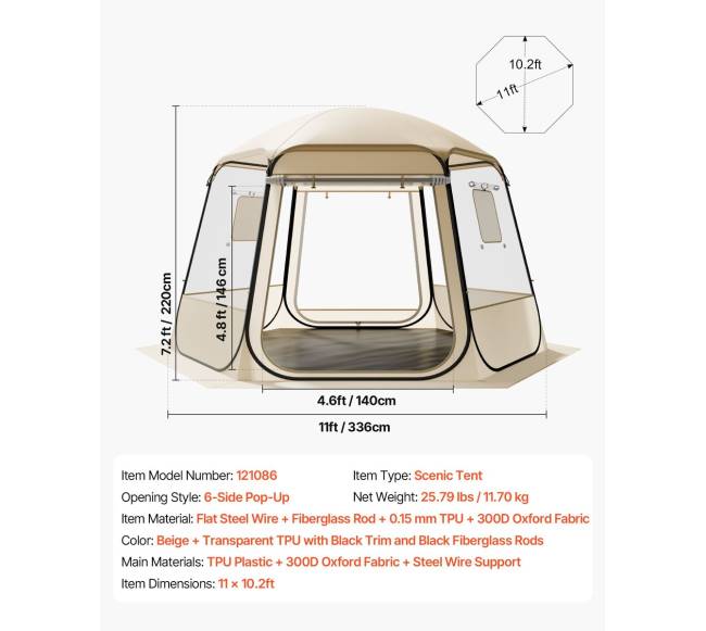 Iššokanti burbulinė palapinė, 3.36 x 3.05 m, 8-10 žmonių6