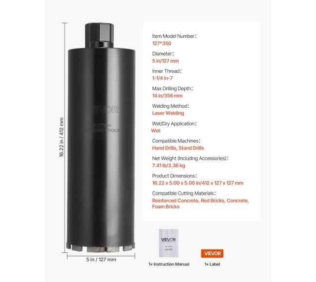 Griovelio gręžtuvėlis betonui ir mūrui 127 mm6