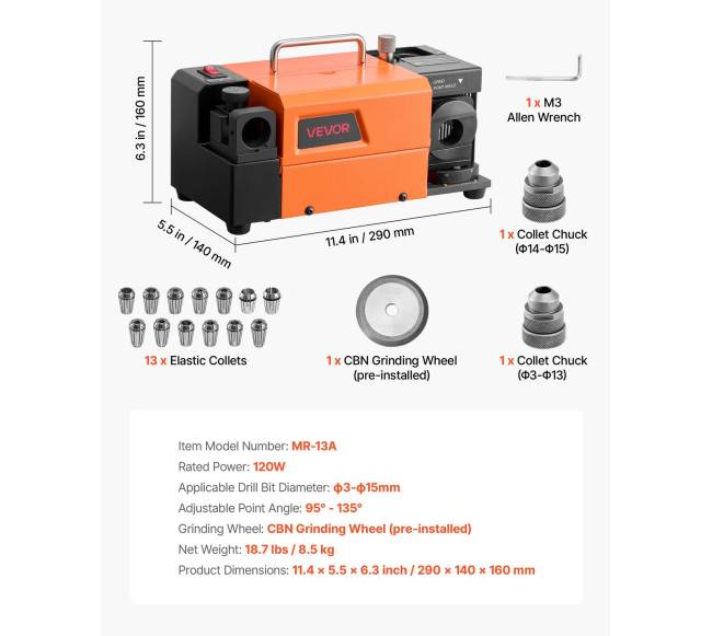 Grąžtų galąstuvas MR-13A, 3-15 mm grąžtams6