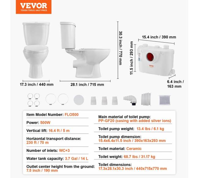 Maceruojanti tualeto sistema su 500W siurbliu rūsiui6