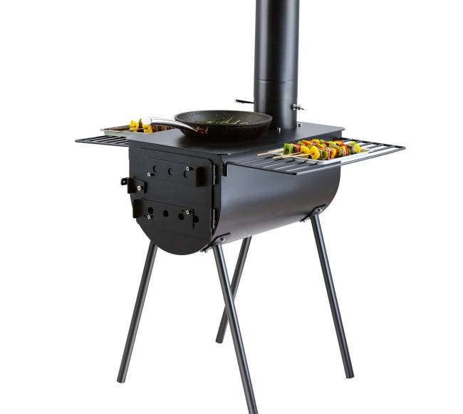 Nešiojama plieninė krosnelė su kamino vamzdžiais0