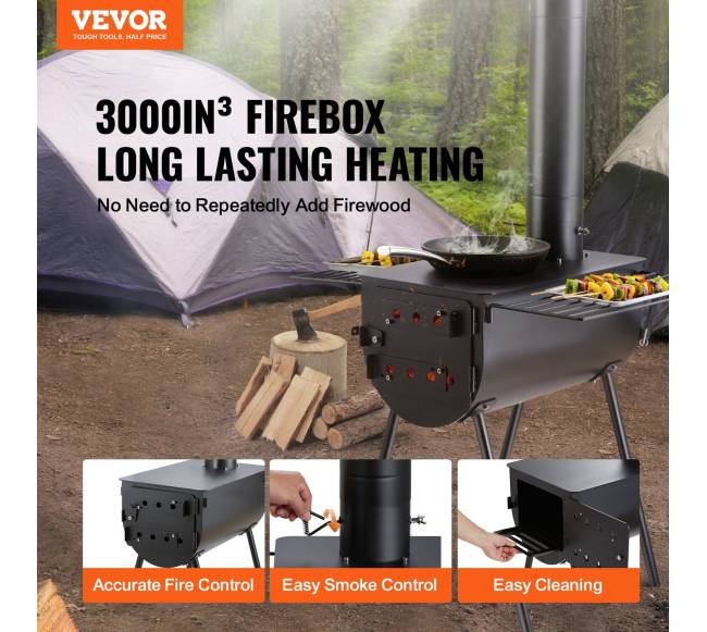 Nešiojama plieninė krosnelė su kamino vamzdžiais1