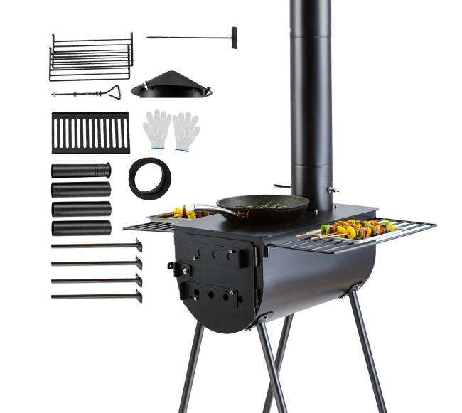 Nešiojama plieninė krosnelė su kamino vamzdžiais8