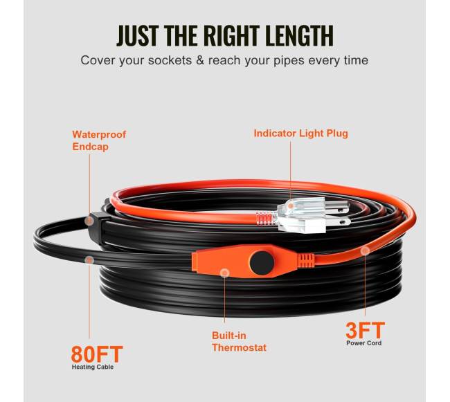 Vamzdžių šildymo kabelis su termostatu 25m4