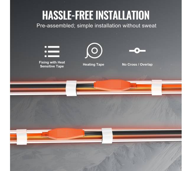 Vamzdžių šildymo kabelis su termostatu 25m5