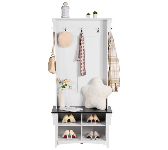 Medinė prieškambara suoliuko spinta su 5 kabliais0