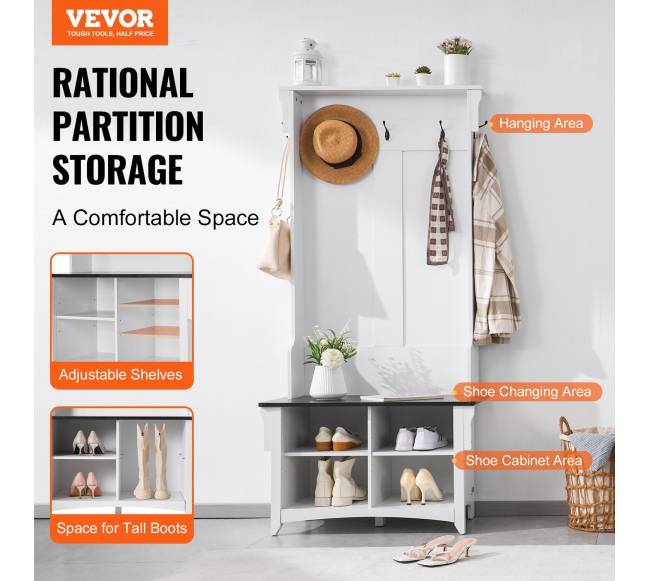 Medinė prieškambara suoliuko spinta su 5 kabliais1