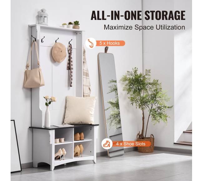 Medinė prieškambara suoliuko spinta su 5 kabliais2