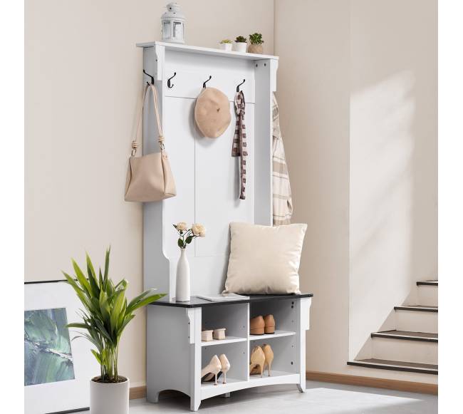 Medinė prieškambara suoliuko spinta su 5 kabliais7