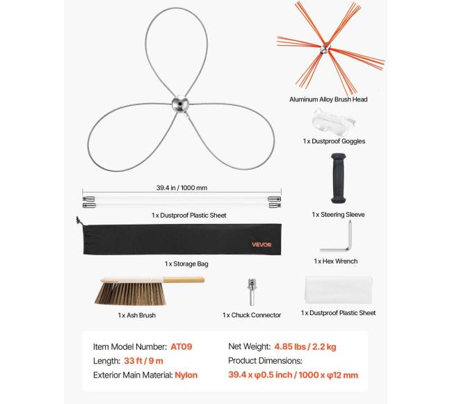 9 m išplečiamas kaminų valymo komplektas6