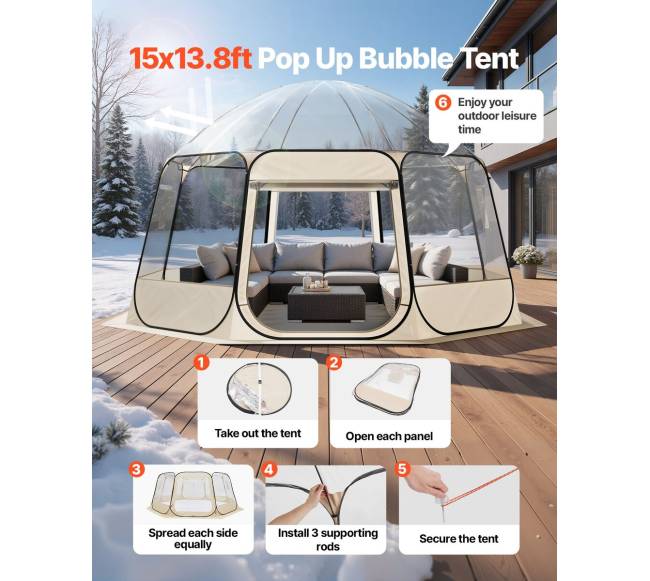Skaidri burbulinė palapinė, 4.58 x 4.32 m, 12-15 asmenims1