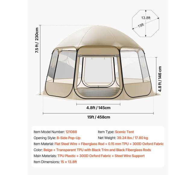 Skaidri burbulinė palapinė, 4.58 x 4.32 m, 12-15 asmenims6