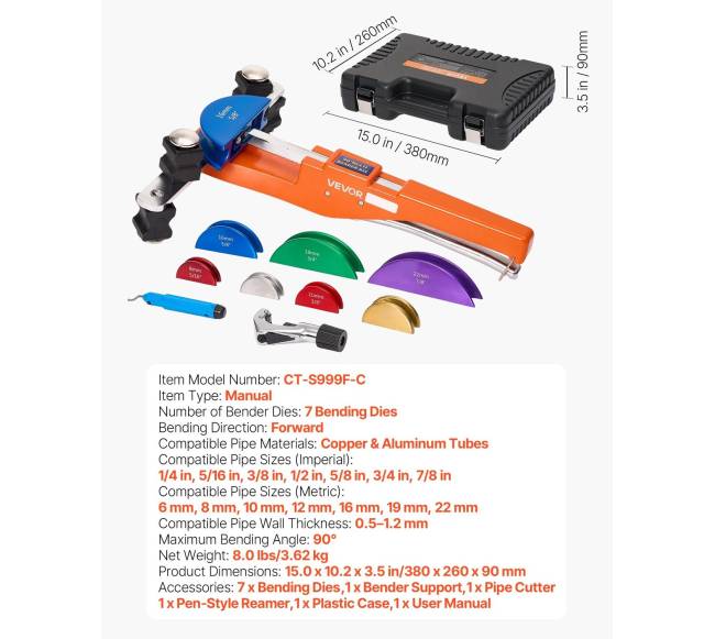 Vamzdžių lenkimo įrankių rinkinys 6–22 mm6