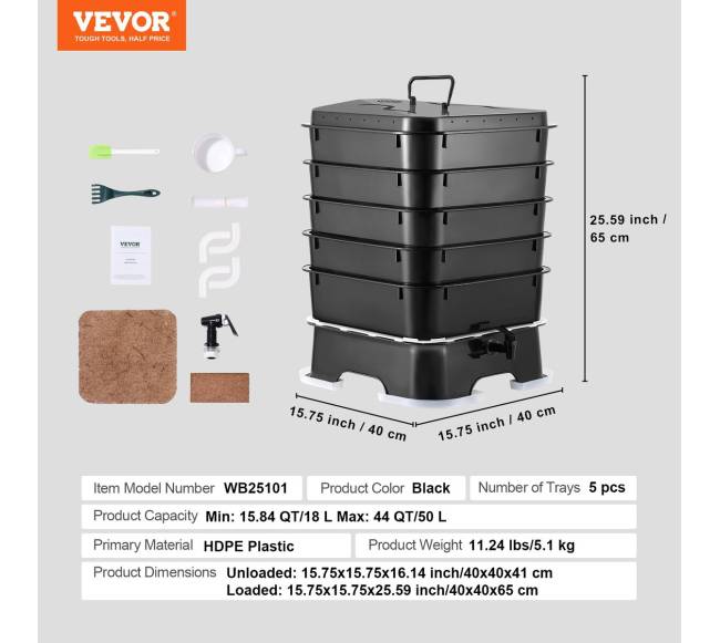 5 dėklų kirminų komposteris, 50 L6