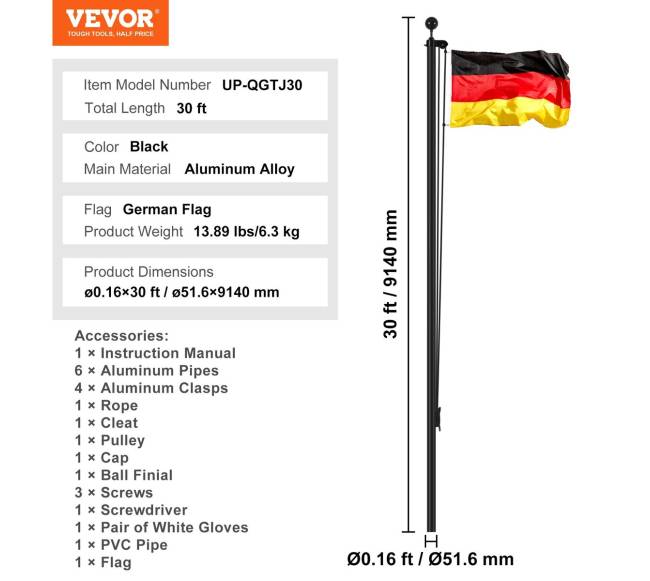 9 m vėliavos stiebas iš aliuminio lydinio6