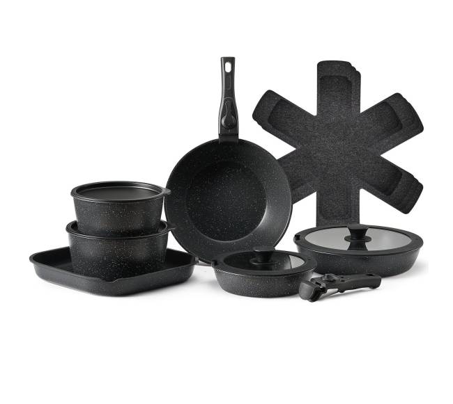 17 dalių granitinė nelimpančių puodų ir keptuvių rinkinys0