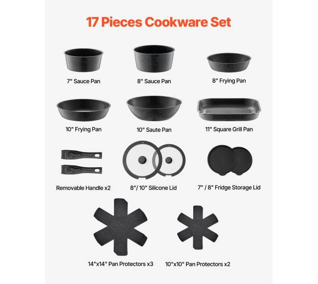 17 dalių granitinė nelimpančių puodų ir keptuvių rinkinys1