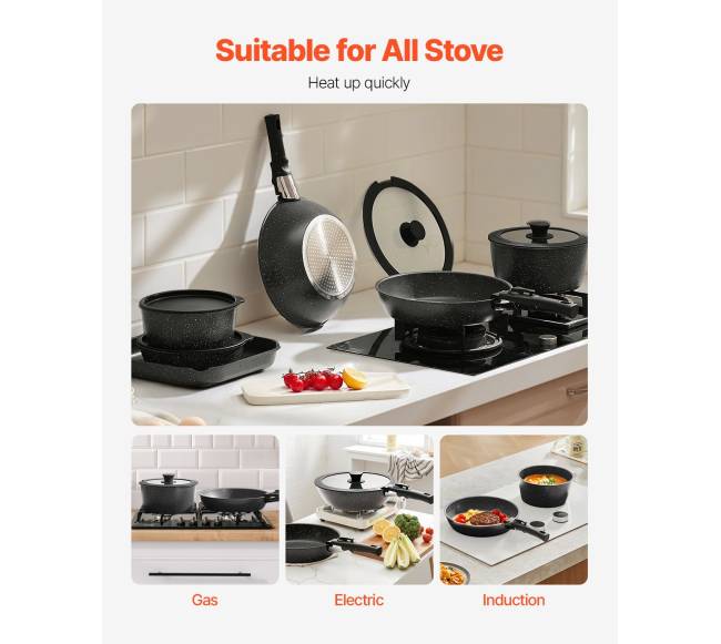 17 dalių granitinė nelimpančių puodų ir keptuvių rinkinys5