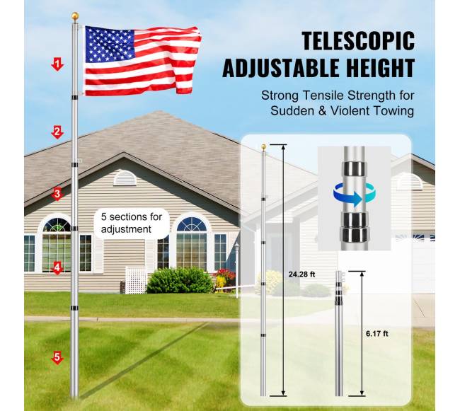 7.6 m teleskopinis vėliavos stiebas iš aliuminio2