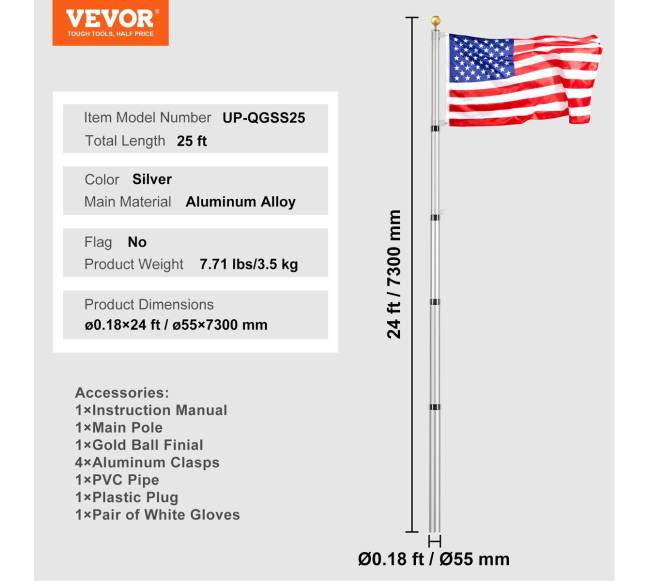 7.6 m teleskopinis vėliavos stiebas iš aliuminio6