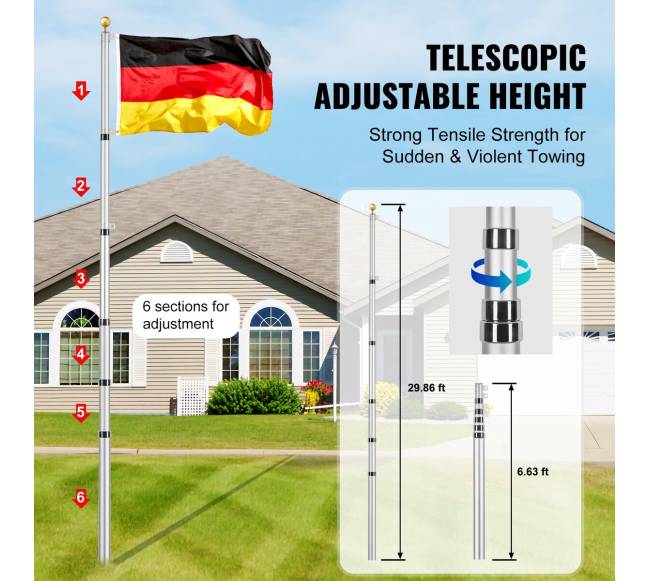 9 m teleskopinis vėliavos stiebas iš aliuminio2